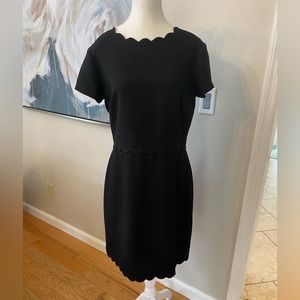 Club Monaco Black Santina Cap-Sleeve Scalloped Fit-and-Flare Dress, Size 10